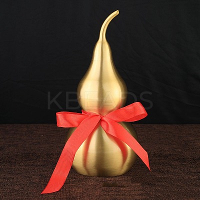 Brass Hollow Tilted Head Gourd Statue Ornament with Red Luck Strip DJEW-PW0018-03E-1
