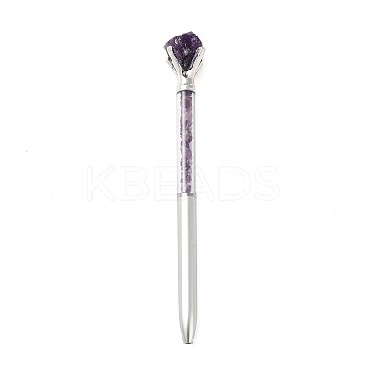 Raw Natural Amethyst Chip on Top Ball-Point Pen AJEW-G063-01F-1