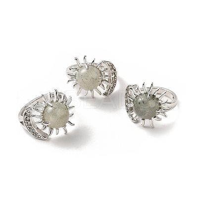 Natural Labradorite Sun & Moon Open Cuff Rings RJEW-K241-01P-03-1