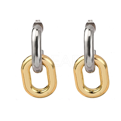 304 Stainless Steel Two Tone Oval Dangle Stud Earrings X-EJEW-L304-04GP-1