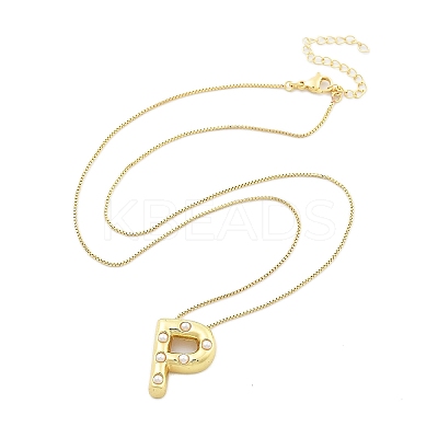 Brass & Plastic Pearl Letter Pendant Box Chain Necklaces for Women NJEW-U017-01G-16-1