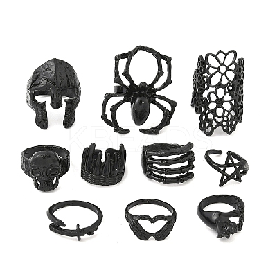10Pcs Halloween Adjustable Alloy Finger Cuff Rings Sets RJEW-L131-01EB-1