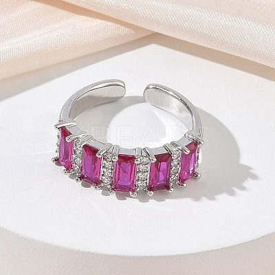 Brass Micro Pave Cubic Zirconia Cuff Open Rings for Women RJEW-L343-16P-02-1