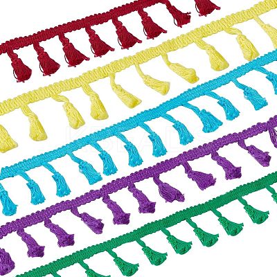 5 Rolls 5 Colors Cotton Tassel Ribbons OCOR-CA0001-13-1
