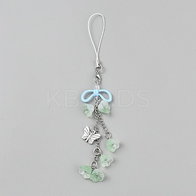 Lily of the Valley Handmade Lampwork & Alloy Butterfly Pendant Decorations HJEW-WH20021-06B-1