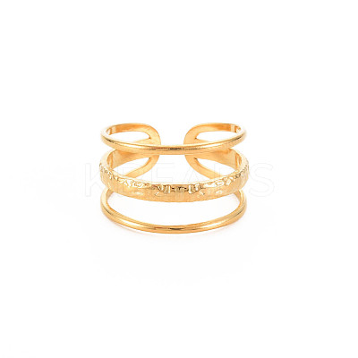 Ion Plating(IP) 304 Stainless Steel Triple Line Open Cuff Ring for Women RJEW-S405-171G-1