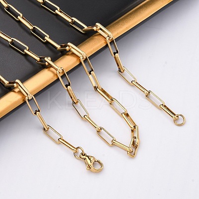 304 Stainless Steel Paperclip Chain Necklaces X-NJEW-Q013-03G-1