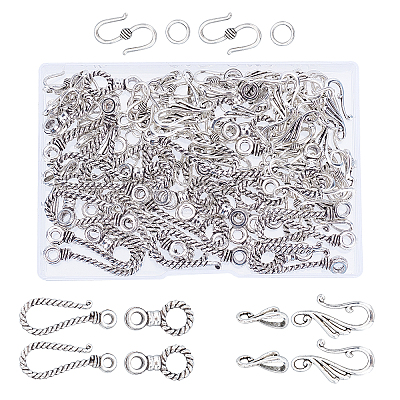 60 Sets 3 Style Tibetan Style Alloy Hook and Eye Clasps PALLOY-AR0001-21-1