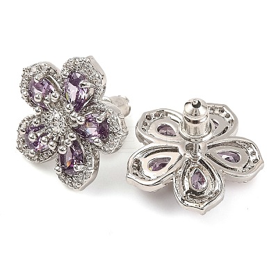 Cubic Zirconia Flower Stud Earrings EJEW-I304-16P-03-1