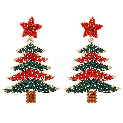 Christmas Trees with Star Alloy Dangle Stud Earrings for Women EJEW-Z078-03A-1
