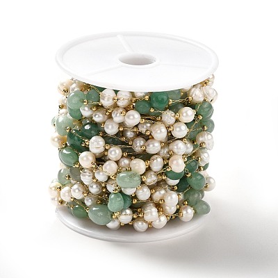 Natural Pearl & Green Aventurine Beaded Chains CHS-B002-01G-09-1