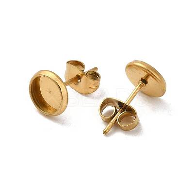 Flat Round 304 Stainless Steel Stud Earring Settings Ion Plating(IP) STAS-I323-14mm-G02-1