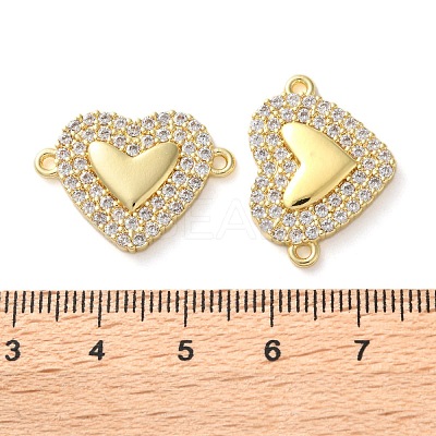 Rack Plating Brass Cubic Zirconia Heart Connector Charms KK-C084-08D-G-1
