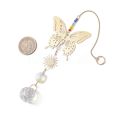 Glass Beads & 201 Stainless Steel Butterfly Hanging Suncatchers HJEW-JM04761-02-1