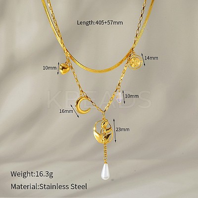 304 Stainless Steel with Natural Freshwater PearlDouble Layer Necklaces FS-WG7985A-14-1