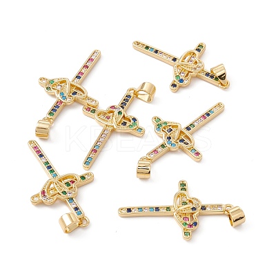 Rack Plating Brass Micro Pave Cubic Zirconia Pendants ZIRC-C040-45G-01-1