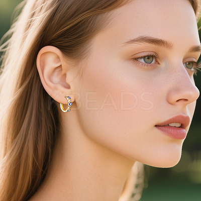 1 Pair Enamel Evil Eye Hoop Earrings with Clear Cubic Zirconia EJEW-LP0004-99-1