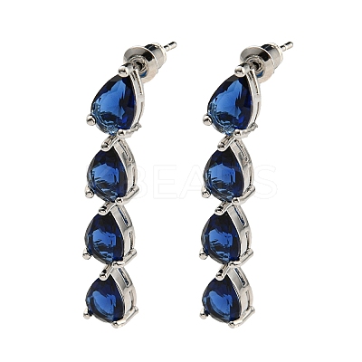 Rack Plating Platinum Tone Brass Glass Studs Earrings for Women EJEW-H310-01P-02-1