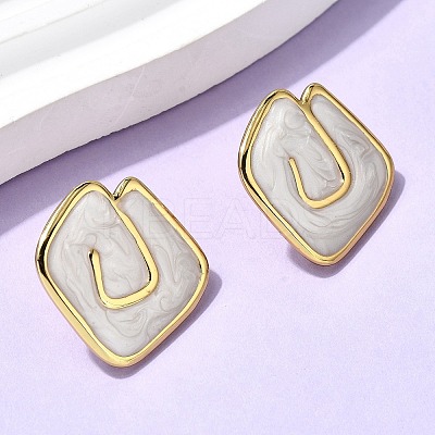 Rhombus 201 Stainless Steel Enamel Stud Earrings EJEW-Z151-12G-01-1