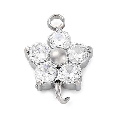 304 Stainless Steel Micro Pave Cubic Zirconia Flower Connector Charms STAS-U042-01P-02-1