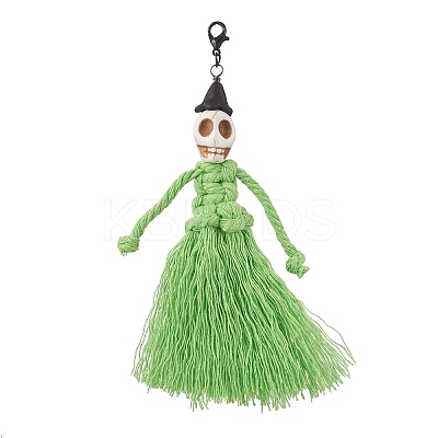 Halloween Cotton Threads Tassel & Synthetic Turquoise Skull Pendant Decorations HJEW-JM03757-1