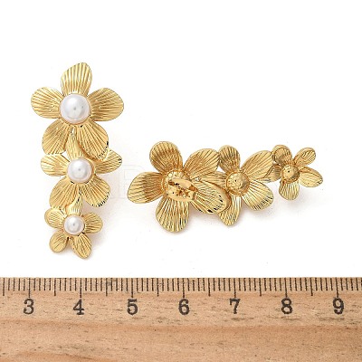304 Stainless Steel & ABS Plastic Imitation Pearl 3 Flowers Stud Earrings EJEW-S253-21G-1