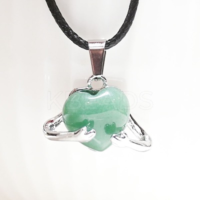Natural Green Aventurine Heart with Metal Hands Pendant Necklaces FX8013-7-1