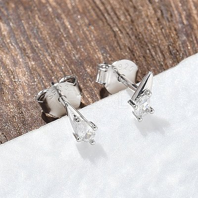925 Sterling Silver Clear Cubic Zirconia Stud Earrings EJEW-Q032-01F-P-1