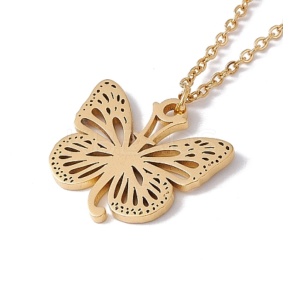 Initial Letter with Butterfly Pendant Necklace LS-NJEW-C026-01G-J-1