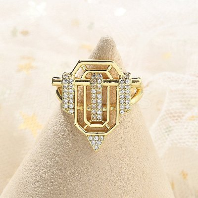 Brass Micro Pave Clear Cubic Zirconia Open Cuff Rings for Women Men KK-B124-12G-1