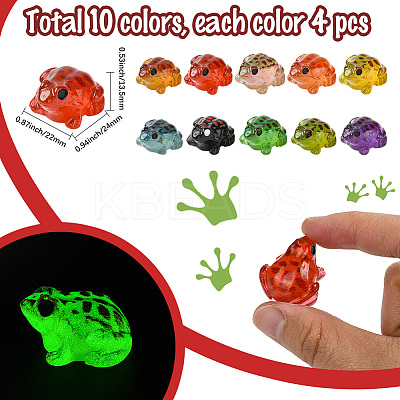 40Pcs 10 Colors Luminous Resin Frog Display Decorations RESI-SP0001-40-1