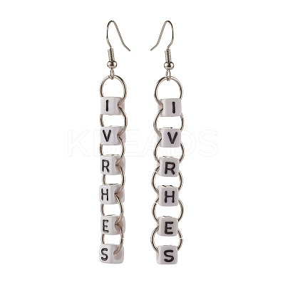Word Ivrhes Long Brass Dangle Earrings for Women EJEW-JE04753-1