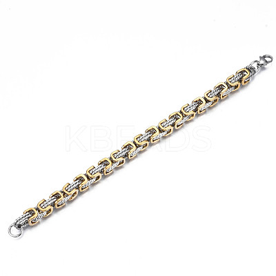 Ion Plating(IP) Two Tone 201 Stainless Steel Byzantine Chain Bracelets BJEW-S057-94B-1