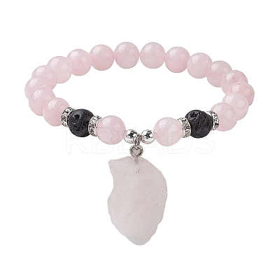Natural Rose Quartz Beaded Stretch Bracelets BJEW-JB10070-03-1