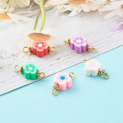 Flower Polymer Clay Links Connectors PALLOY-JF00716-1
