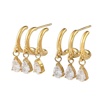 304 Stainless Steel Cubic Zirconia Dangle Stud Earrings for Women SA-CBA183D-11B-G-1