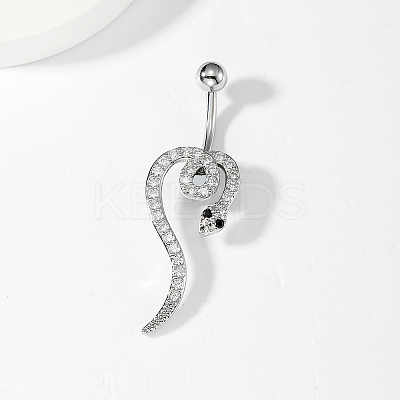 Stylish Snake Stainless Steel Micro Pave Clear Cubic Zirconia Navel Rings UK0800-1