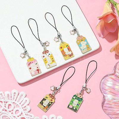 12Pcs 6 Style Japanese Style Enamel Omamori Blessing Decoration Phone Charms Strap HJEW-PH01770-1