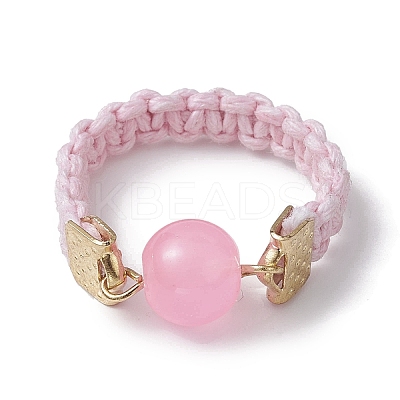 Glass Round Ball Braided Bead Style Finger Ring RJEW-JR00600-01-1