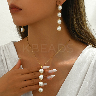 Elegant Round Plastic Imitation Pearl Pendant Necklaces & Earrings Set for Women GY5853-1
