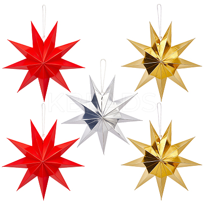 6Pcs 3 Colors Paper Star Pendant Decorations HJEW-GF0001-66A-1