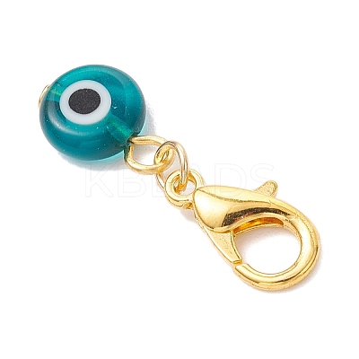 10Pcs Flat Round Handmade Evil Eye Lampwork Pendant Decorations HJEW-JM03489-02-1