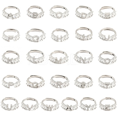 26Pcs 26 Style Initial Letter A~Z Clear Cubic Zirconia Adjustable Rings Set RJEW-Q781-17P-1