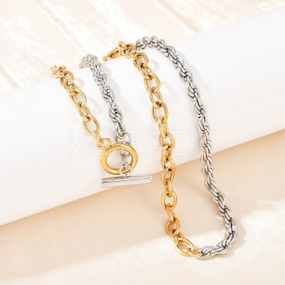 304 Stainless Steel Rope Chain Cable Chain OT Necklaces for Women NJEW-K288-02GP-1