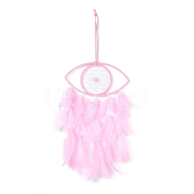 Handmade Eye Woven Net/Web with Feather Wall Hanging Decoration HJEW-K035-04C-1