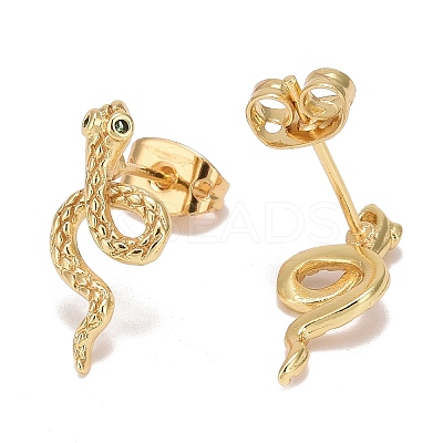 Green Cubic Zirconia Snake Stud Earrings EJEW-F282-25G-1