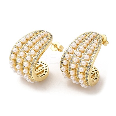 Rack Plating Brass Arch Stud Earrings with ABS Imitation Pearl Beaded EJEW-R152-05G-1