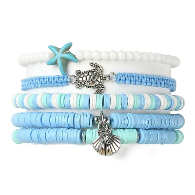 5Pcs 5 Style Polymer Clay Heishi Surfer Stretch Bracelets Set BJEW-TA00370-1
