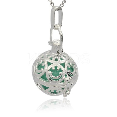 Silver Color Plated Brass Hollow Round Cage Pendants KK-J216-16S-1