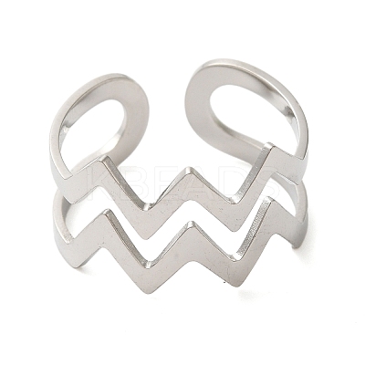 Non-Tarnish Double Layer Wave 304 Stainless Steel Open Cuff Rings for Women LS-RJEW-N048-08P-1